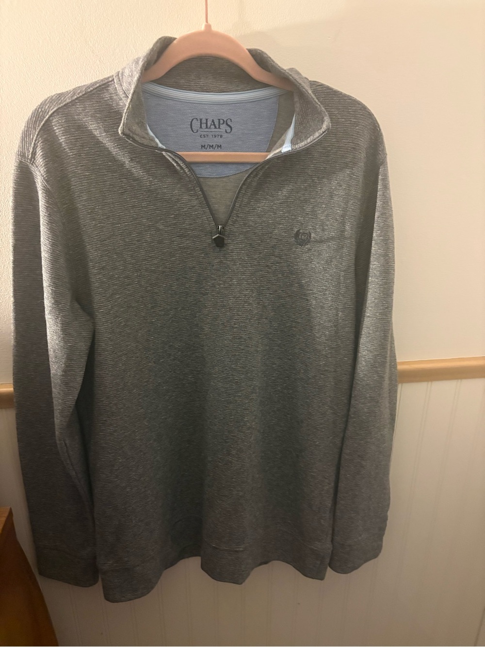 Chaps Men’s Medium Gray Quarter Zip Pullover Textured Cotton Blend